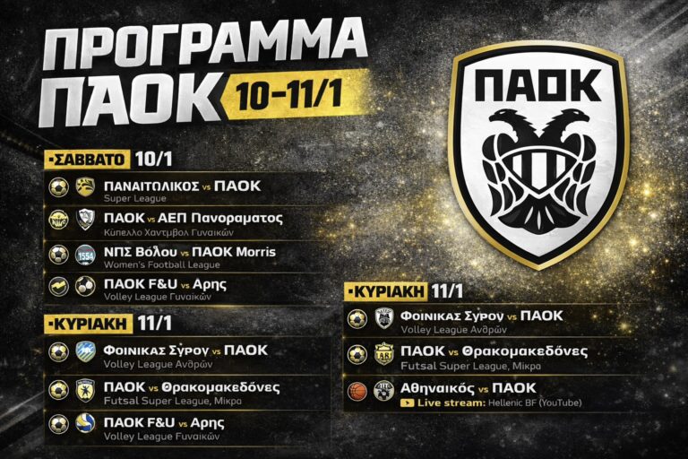 Το πρόγραμμα του ΠΑΟΚ το Σαββατοκύριακο – Όλοι οι αγώνες και τα live streams